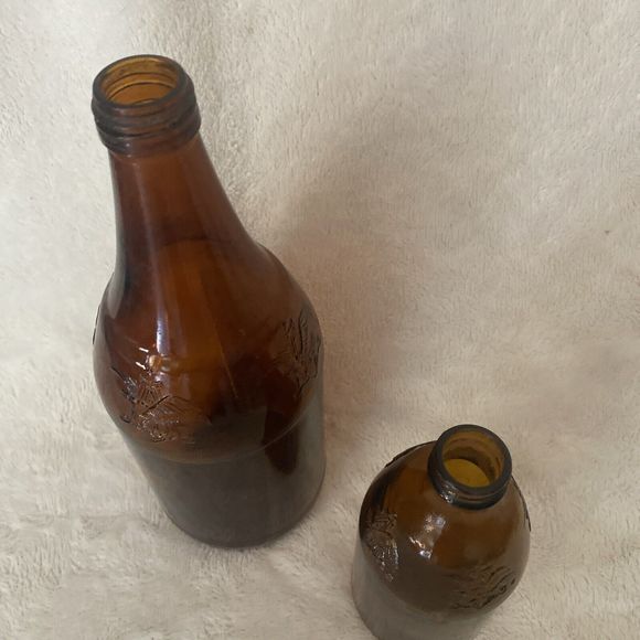 Lot of 2 Rare Amber Embossed Turkey Neck Glass AA Anceint Age Whiskey Bottles - Picture 4 of 9